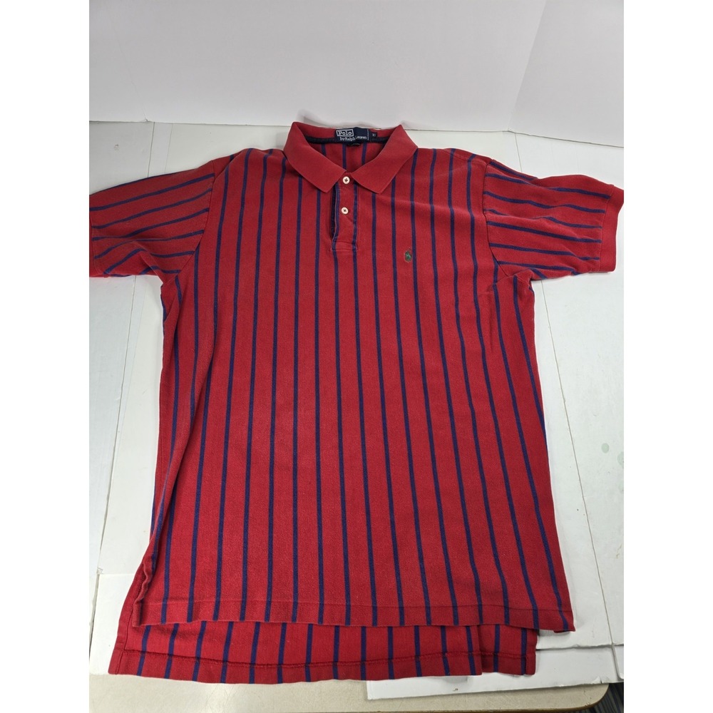 Polo Ralph Lauren Shirt Extra Large XL Mens Blue Red Stripe Green Pony Rugby Vtg